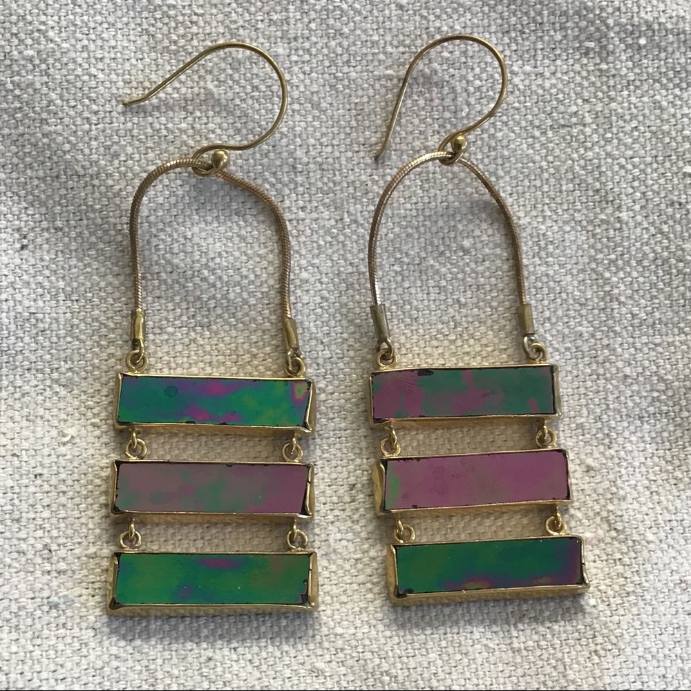 Anthropologie Oil Slick Drop Hoop Earrings